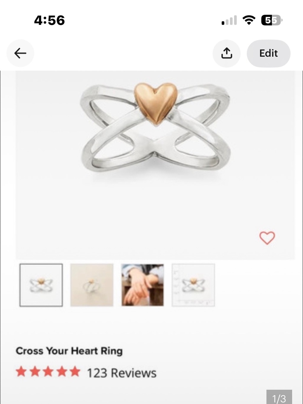 James Avery Two-Tone Cross Heart Ring - Silver with Rose Gold Heart
